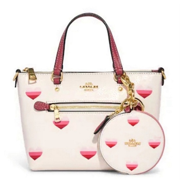 COACH CIRCULAR COIN POUCH KEY/BAG CHARM WITH HEART PRINT - Picture 7 of 9